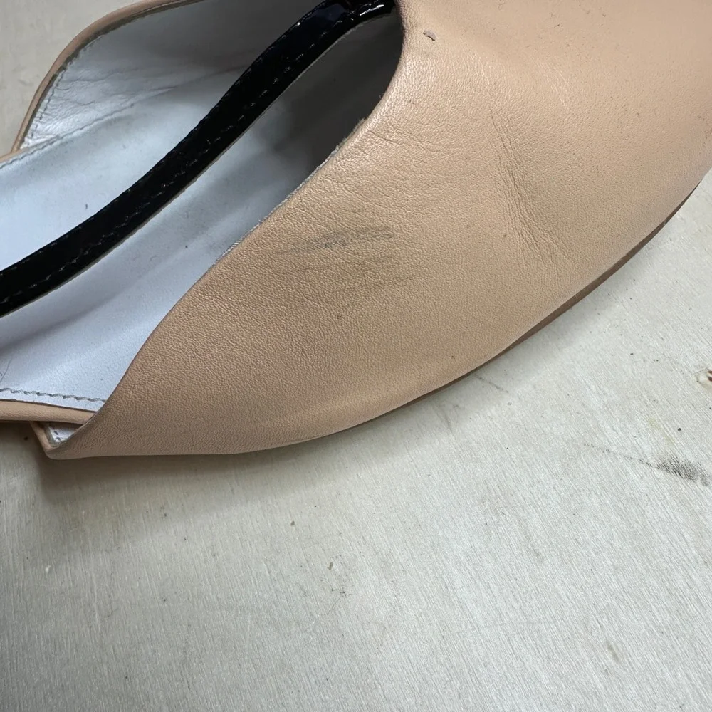 Shoes of Prey Women's Tan Black‎ Patent Leather T Strap Ballet Flats Size 11.5 W